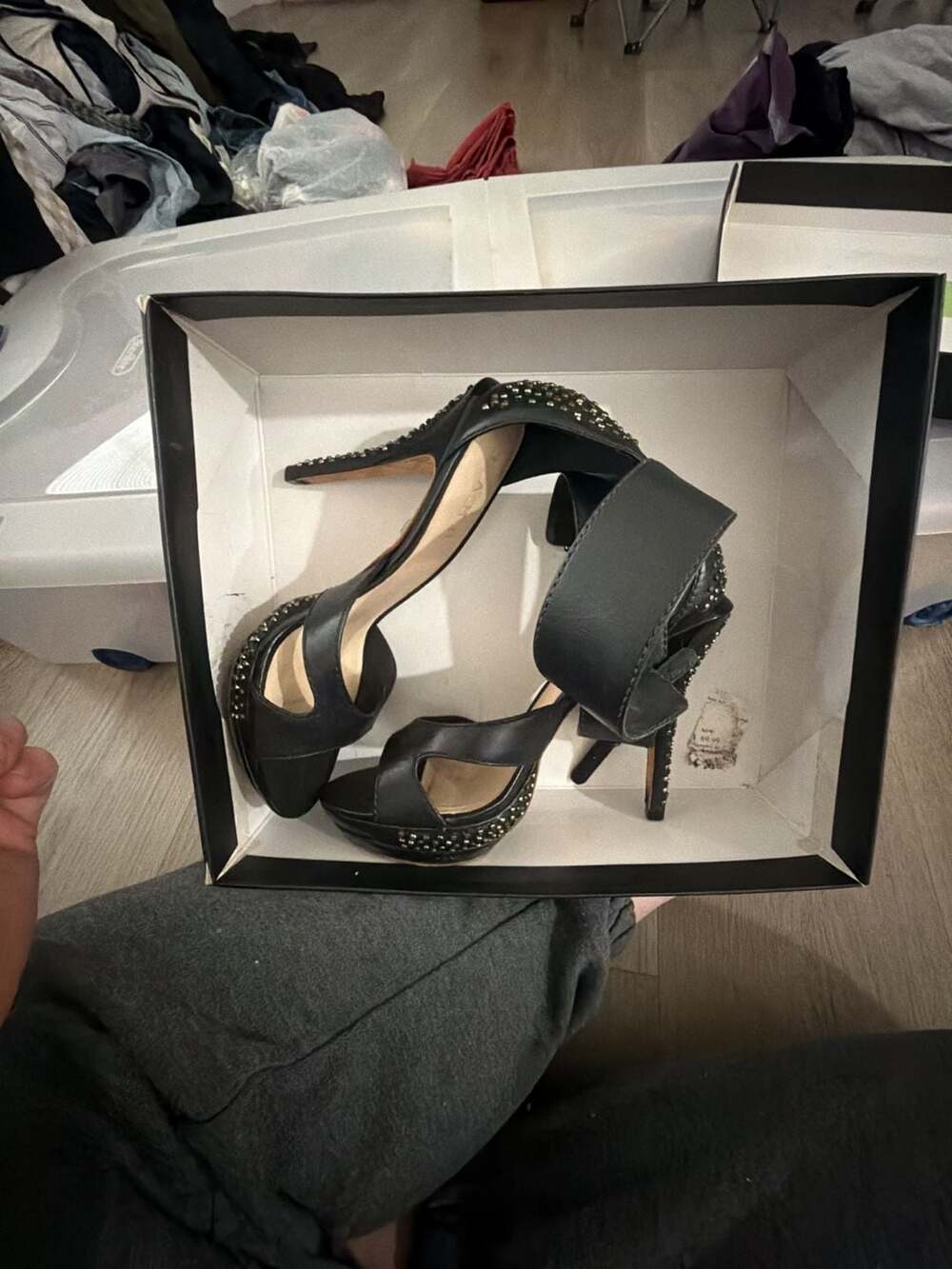 L.A.M.B. Daria Size 8.5 M Black Leather Studded Heels